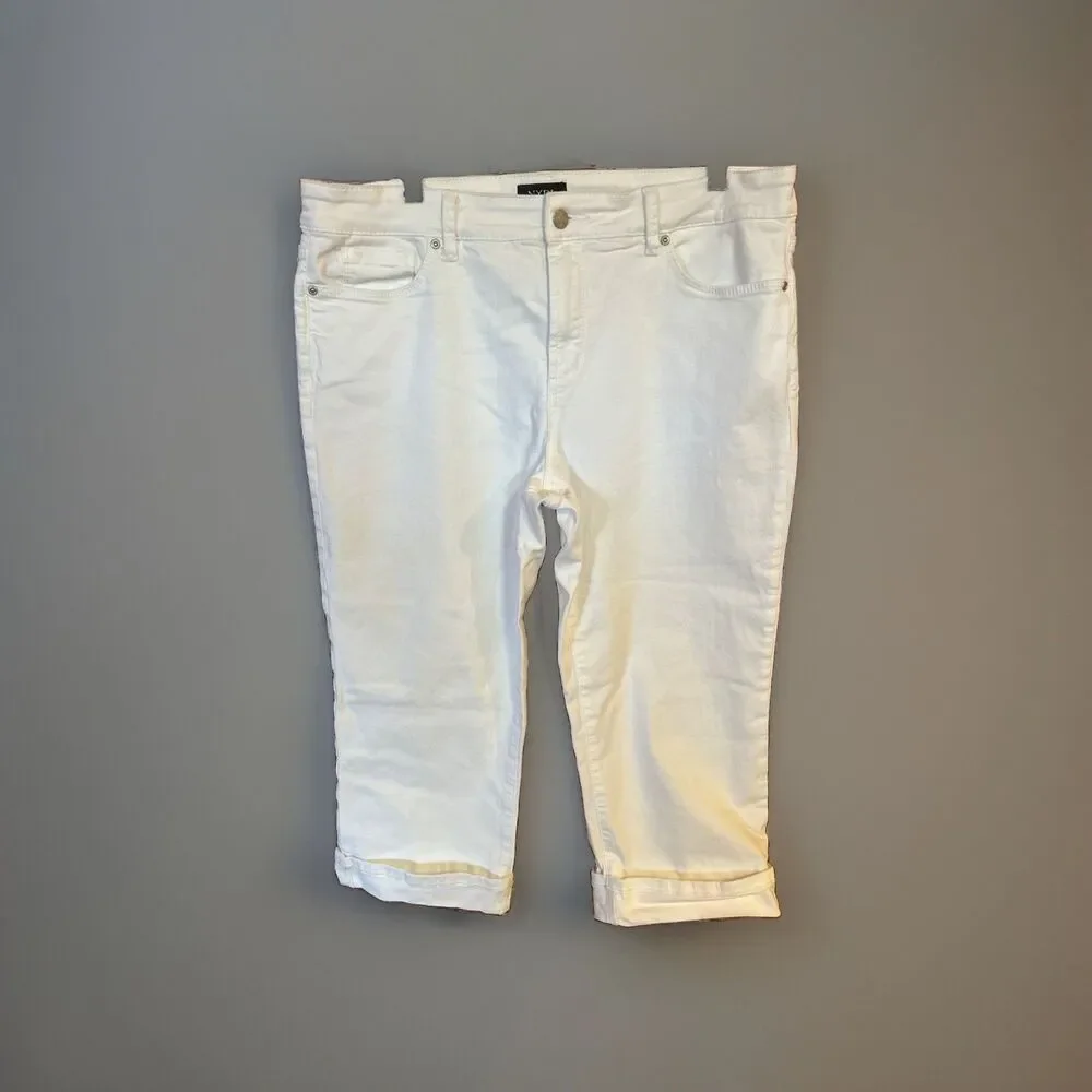 NYDJ Size 16 White Denim Jeans Marilyn Crop Lift Tuck Hi Rise Cuffed Stretch
